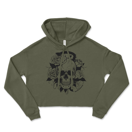 Kettlebell Skull Crop Hoodie: Military Green or Storm