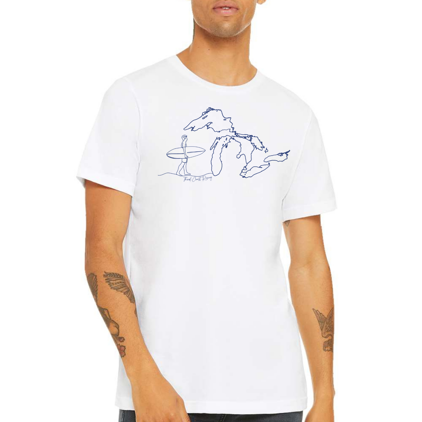 Sketch of Male Surfer & Great Lakes Tee