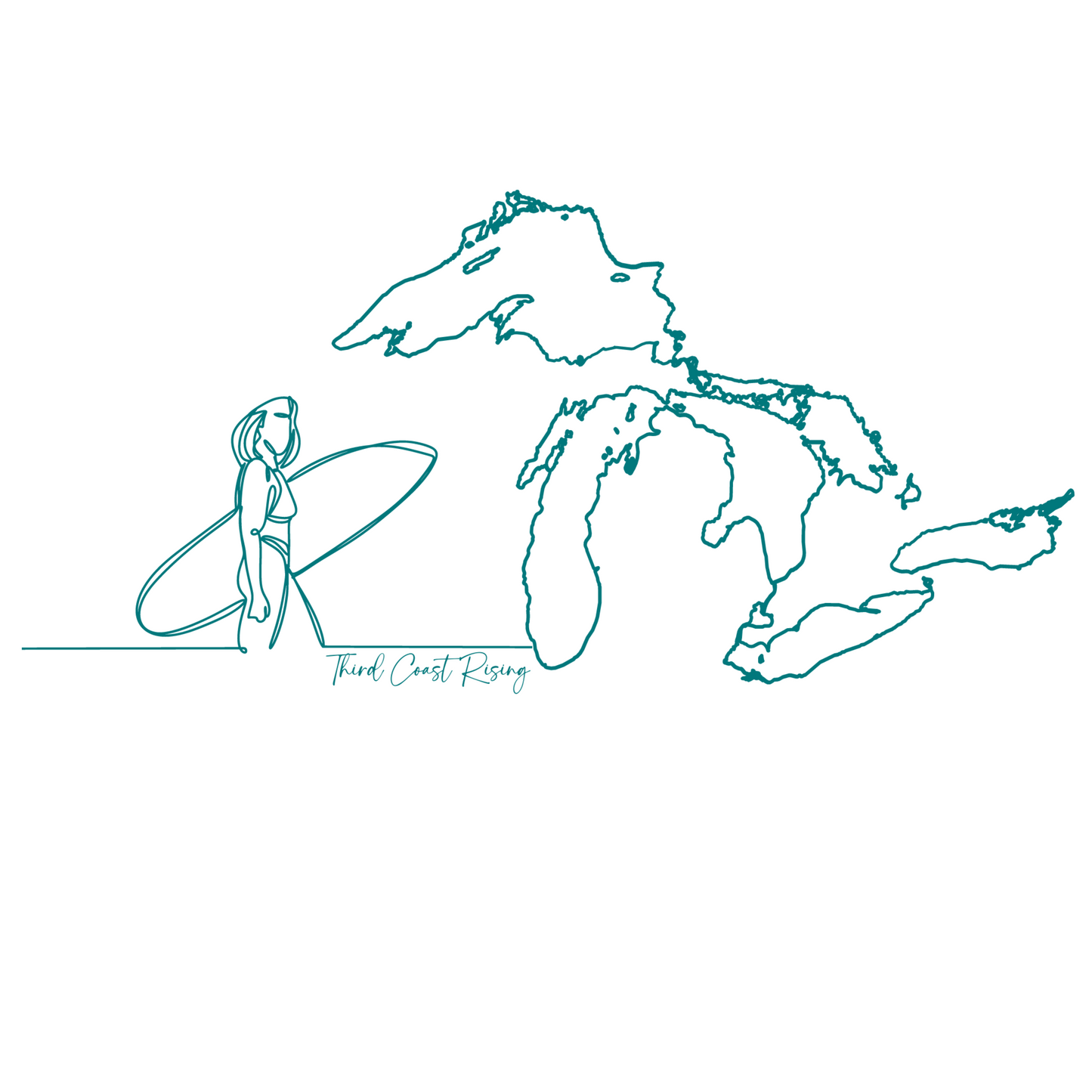 Sketch of Female Surfer & Great Lakes Crop Tee