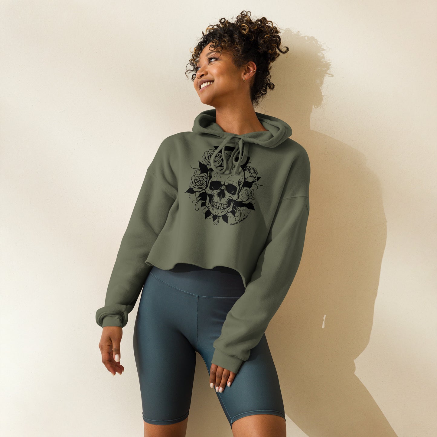 Kettlebell Skull Crop Hoodie: Military Green or Storm