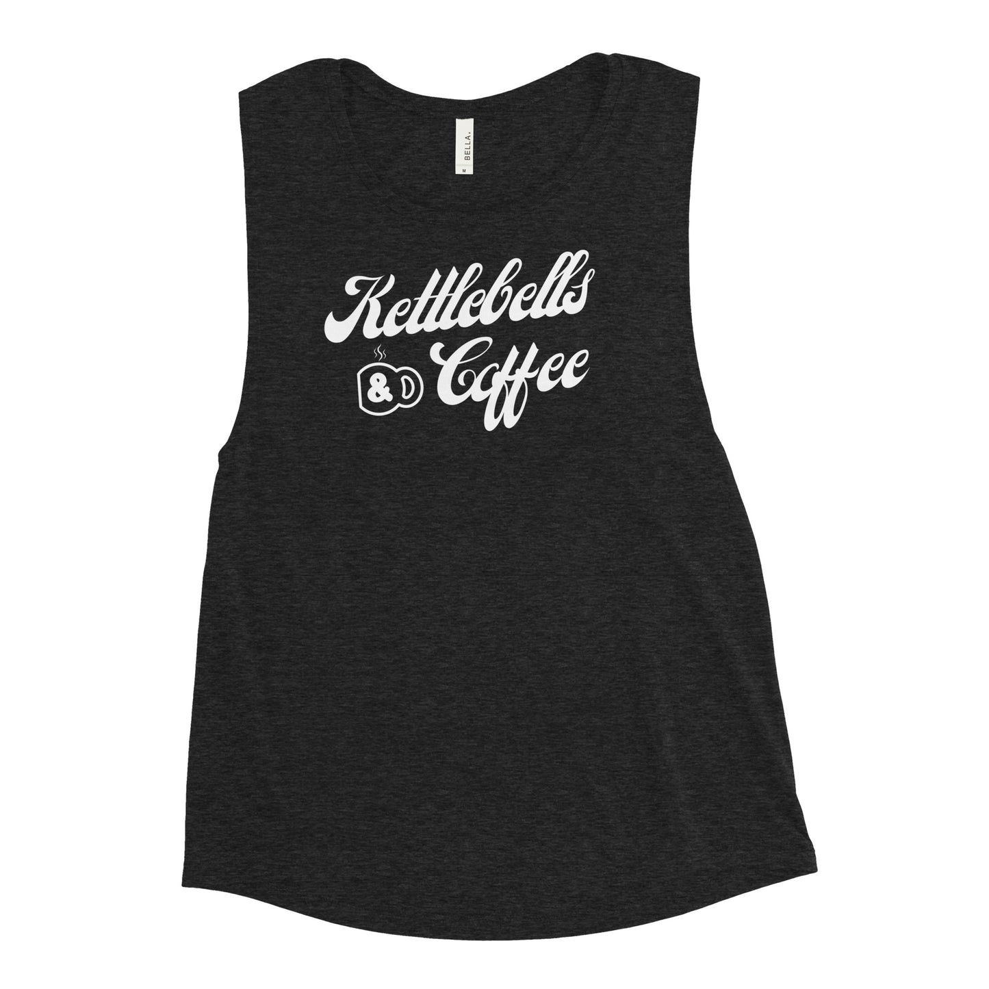 Kettlebells & Coffee Muscle Tank (white letters)