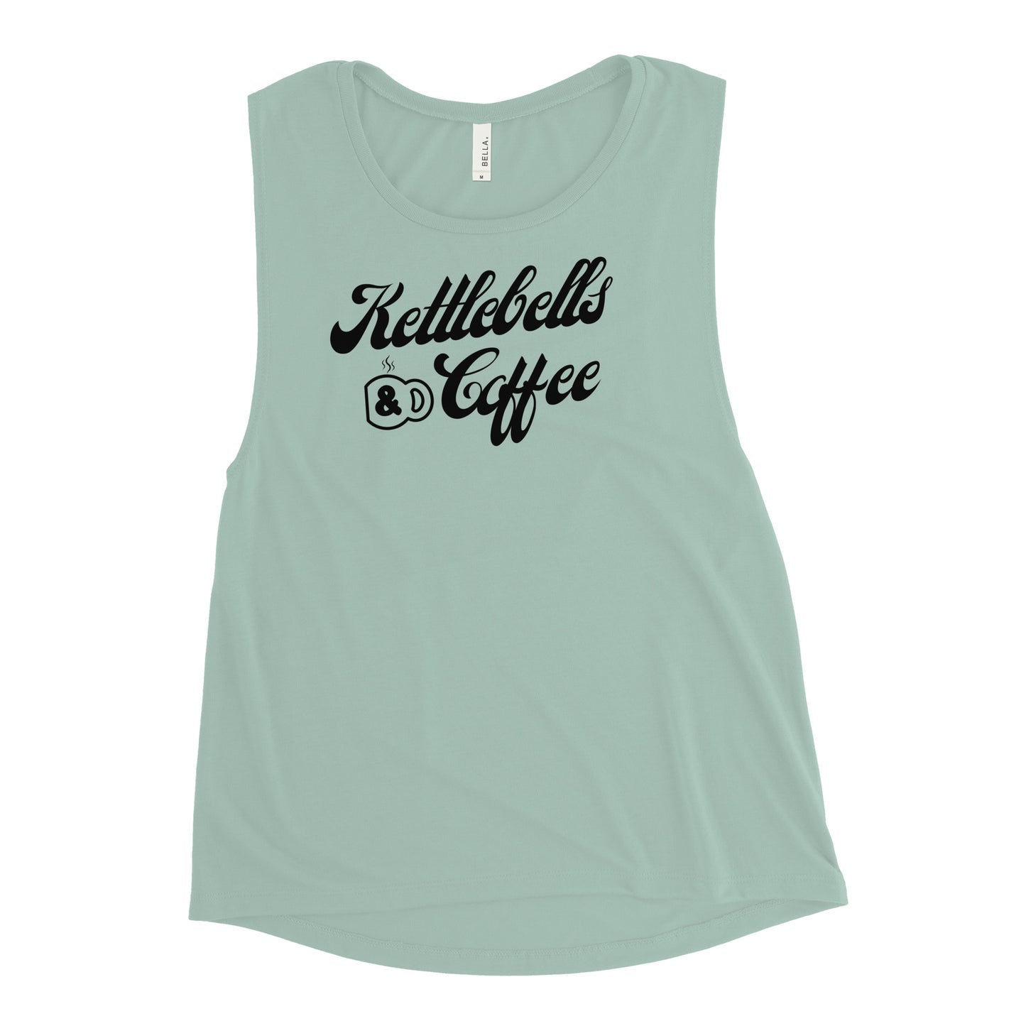 Kettlebells & Coffee Muscle Tank (black letters)